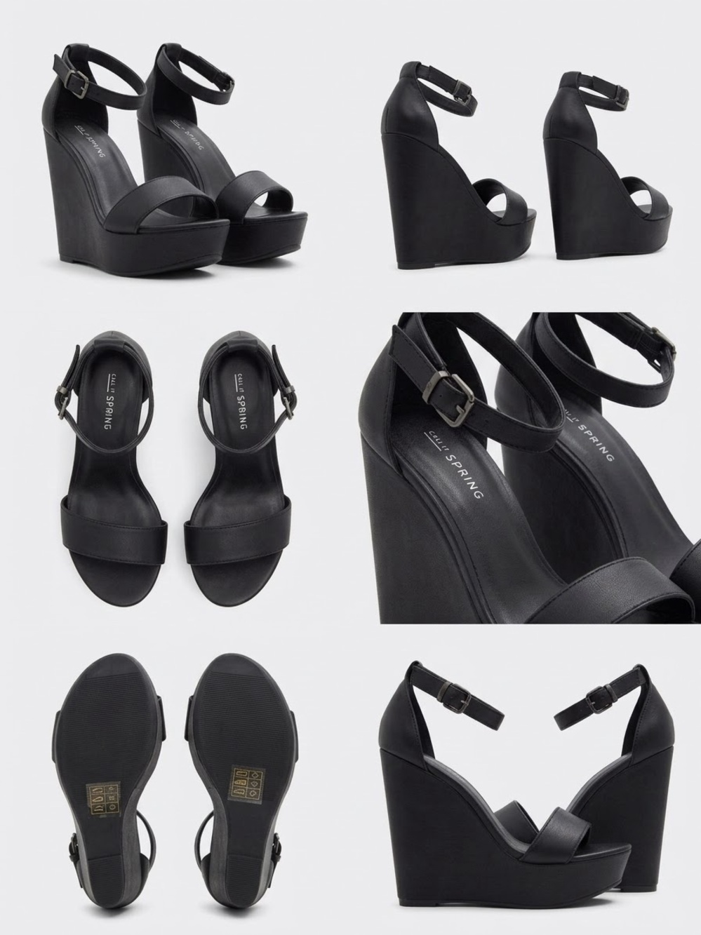 Call It Spring Black Platform Wedge Sandals Size 6 Ankle Strap Y2K Heels NWOT